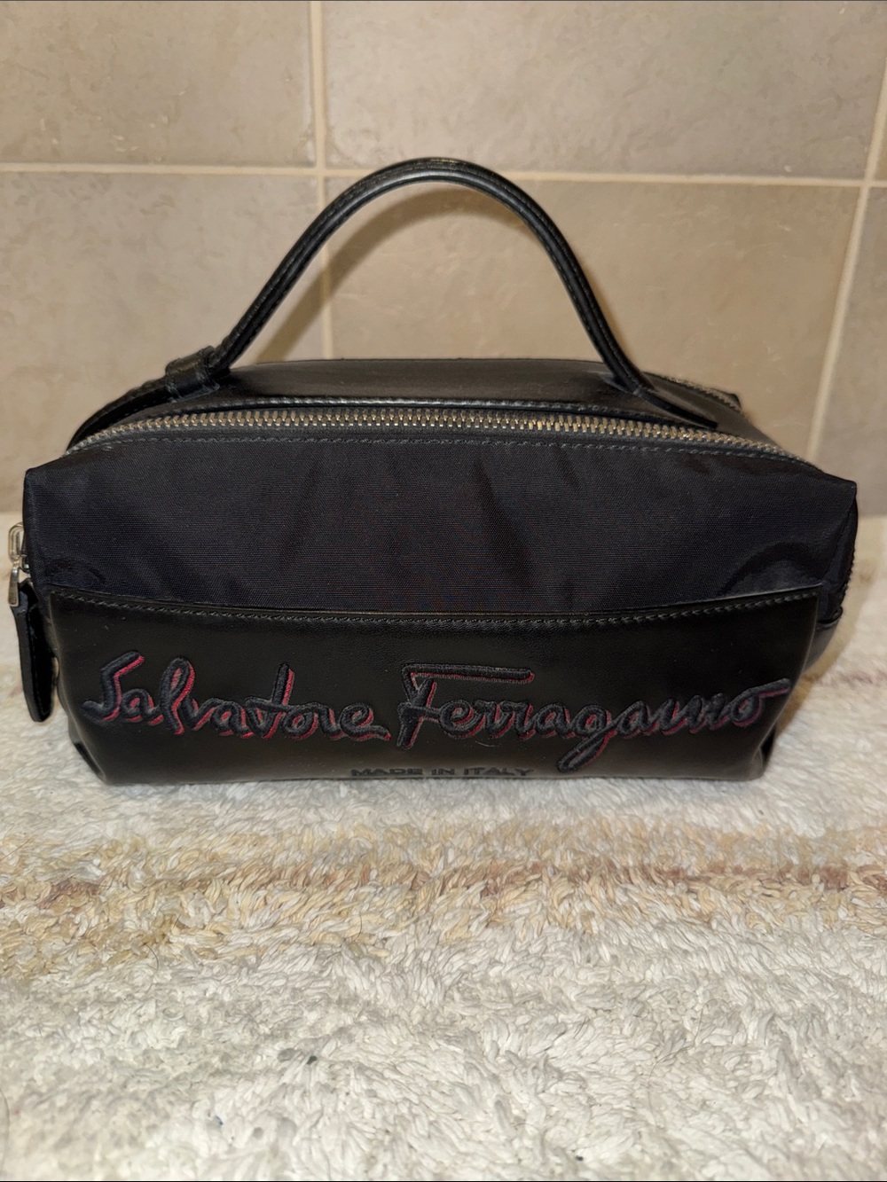 Salvatore Ferragamo Black top handle Toiletry Vanity Bag
